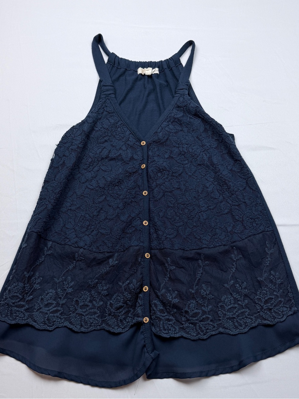 Rewind Navy Lace Button-Front Camisole